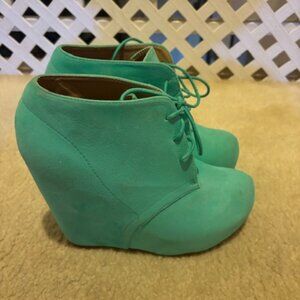 Teal Wedge Ankle Boots